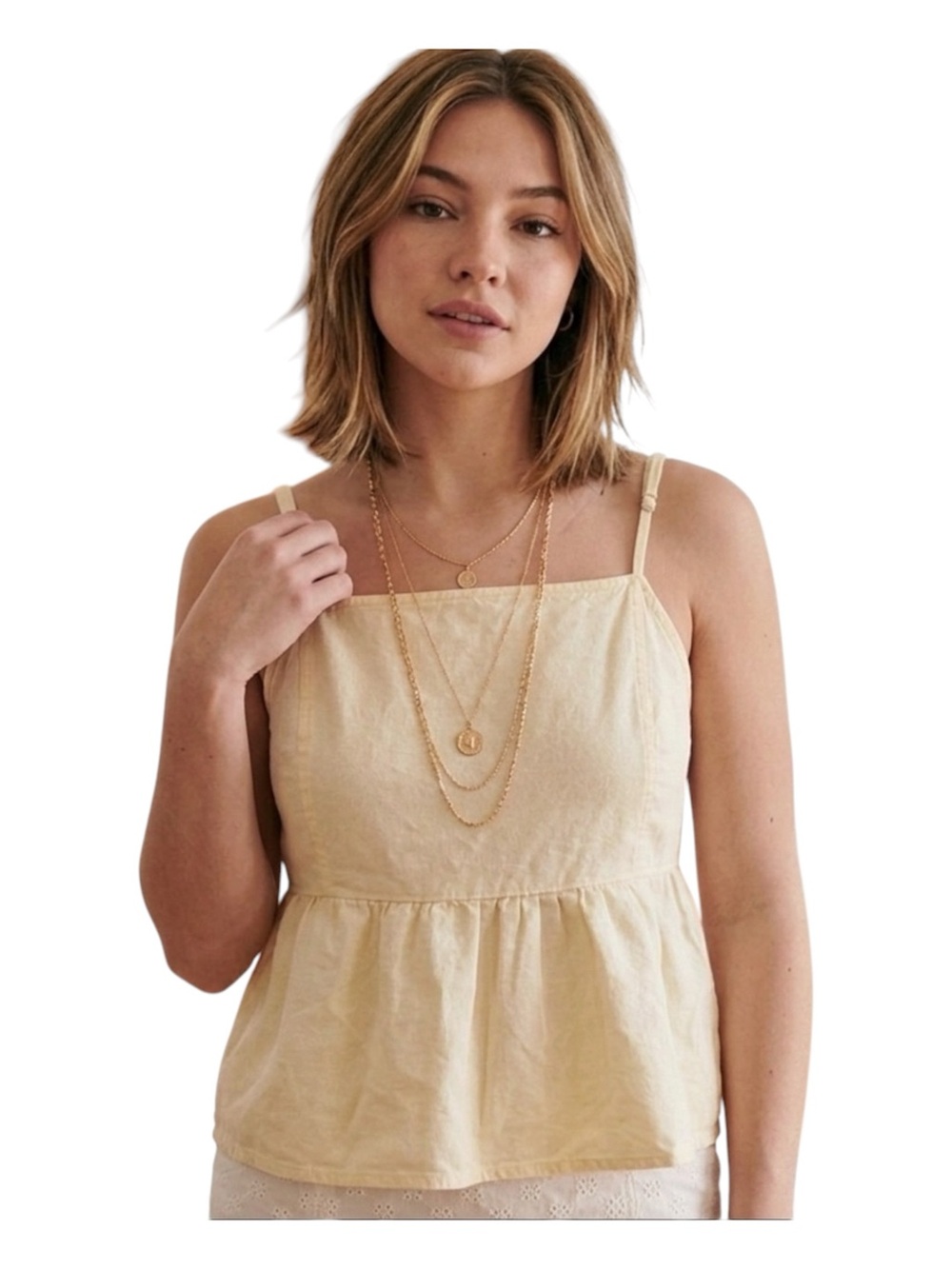 Pacsun LA Hearts Linen Tie Back Top Pastel Yellow S Tank Cropped
